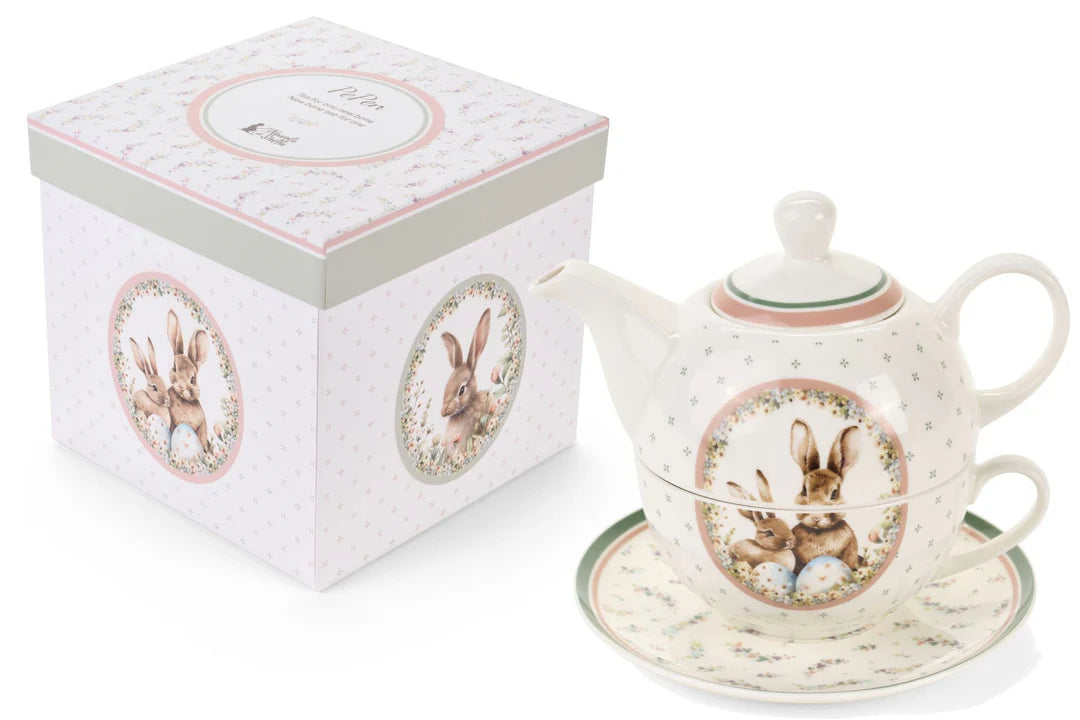 Nuvole di Stoffa Teiera di pasqua con tazza e piattino in porcellana "Tea for one" "Rabbit PePen" 950 ml