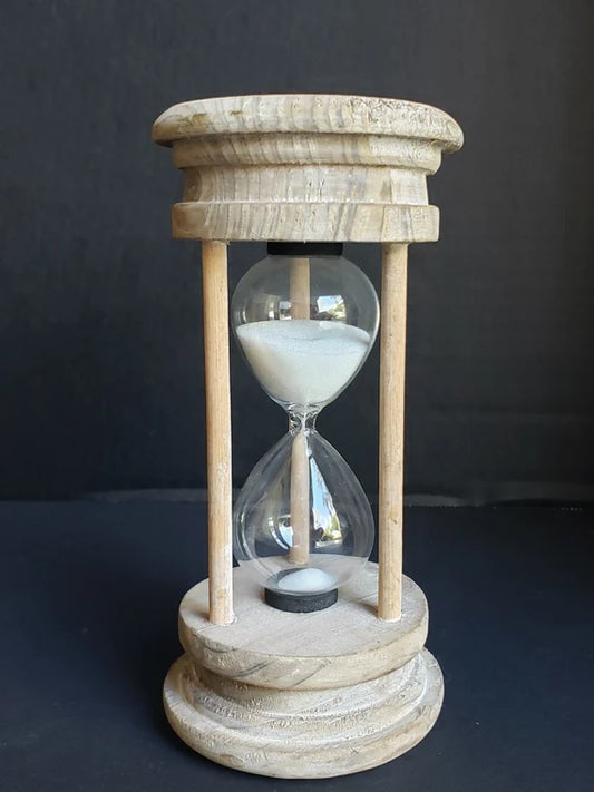 Clessidra  TONDA  LOIS da 5 minuti in legno grezzo con vetro e sabbia bianca D7,5XH.16 CM ART RE02359