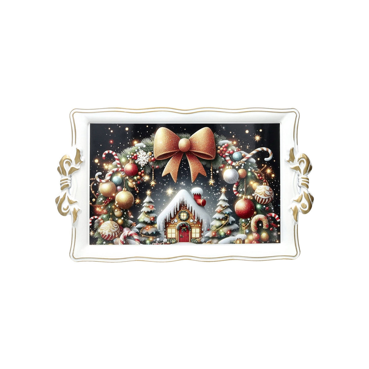 VASSOIO BRANDANI CHRISTMAS BIANCO CON MANICI 81172 50X30 CM