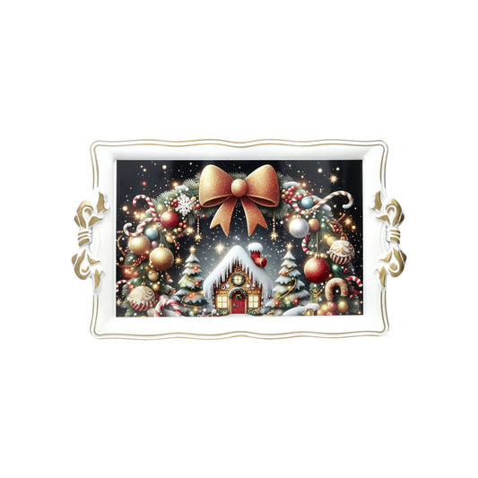 VASSOIO BRANDANI CHRISTMAS BIANCO CON MANICI 81172 50X30 CM