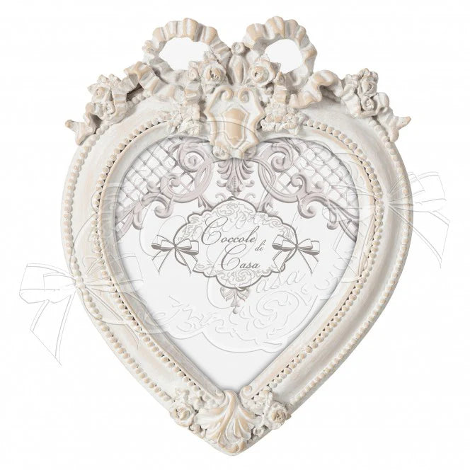 Portafoto Cuore Con Fiocco Bianco Anticato 16X16 COCCOLE DI CASA