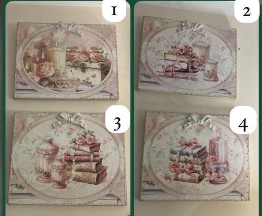 quadretti in legno con decoro mis 20x25