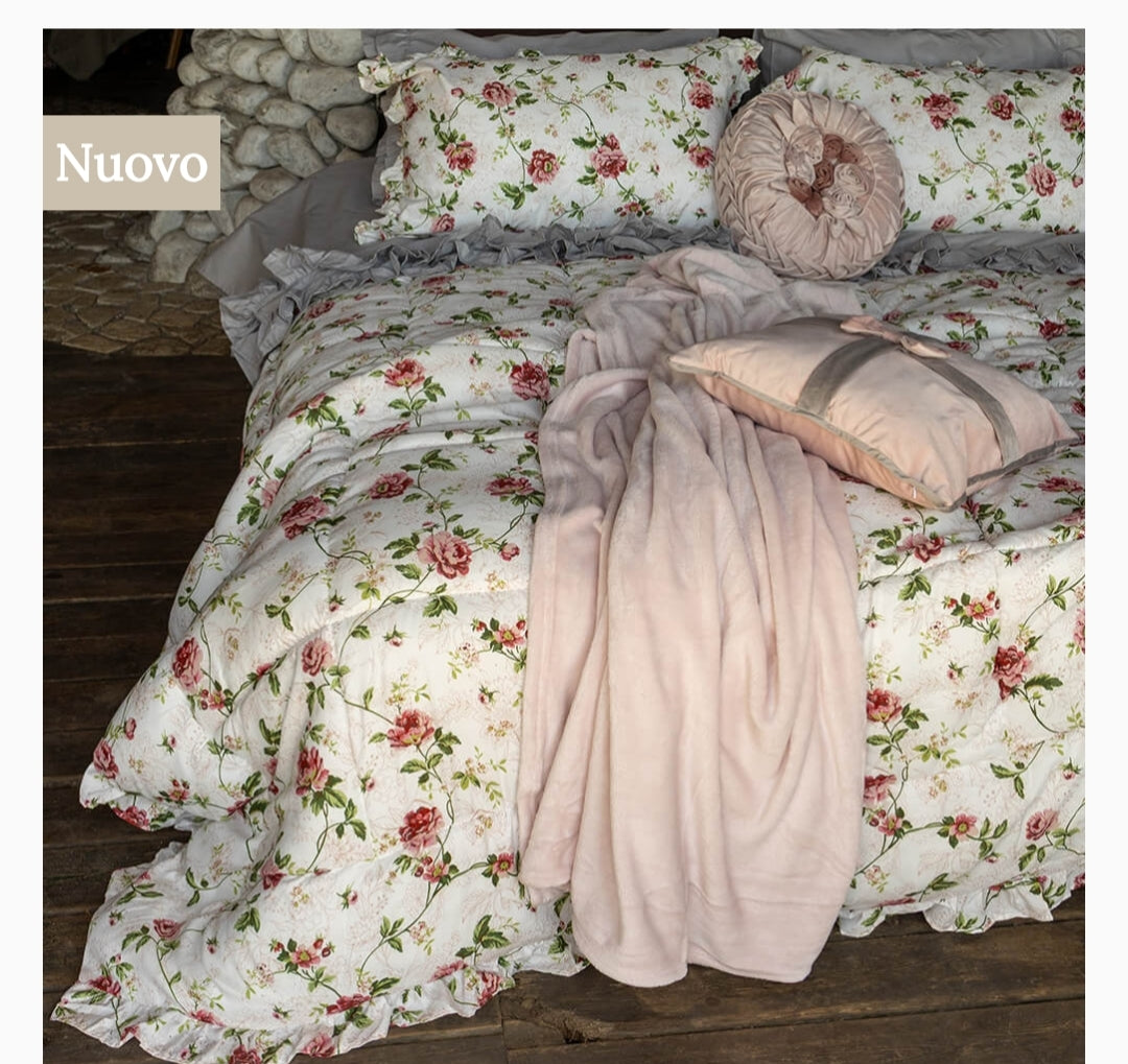 Trapunta ROSY Matrimoniale con Federe – Fantasia Floreale Romantica