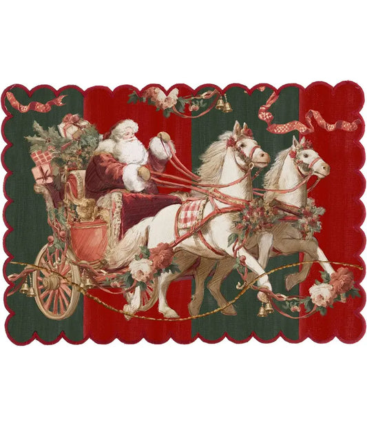 Blanc Mariclò Set 2 tovagliette cerate di natale "Calessi e Calessini" 33x48cm colore base rosso