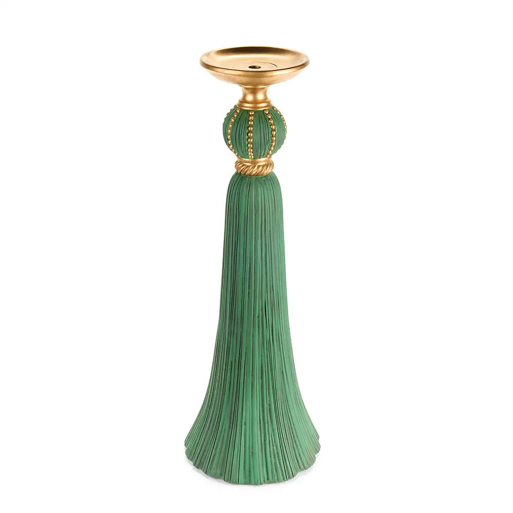 PORTA CANDELA VERDE TRECCIA ORO H 80 CM NUVOLE DI STOFFA