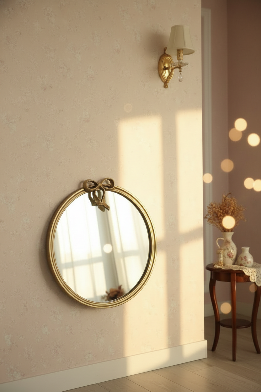 SPECCHIO CIRCOLARE CON FIOCCO COLORE ORO