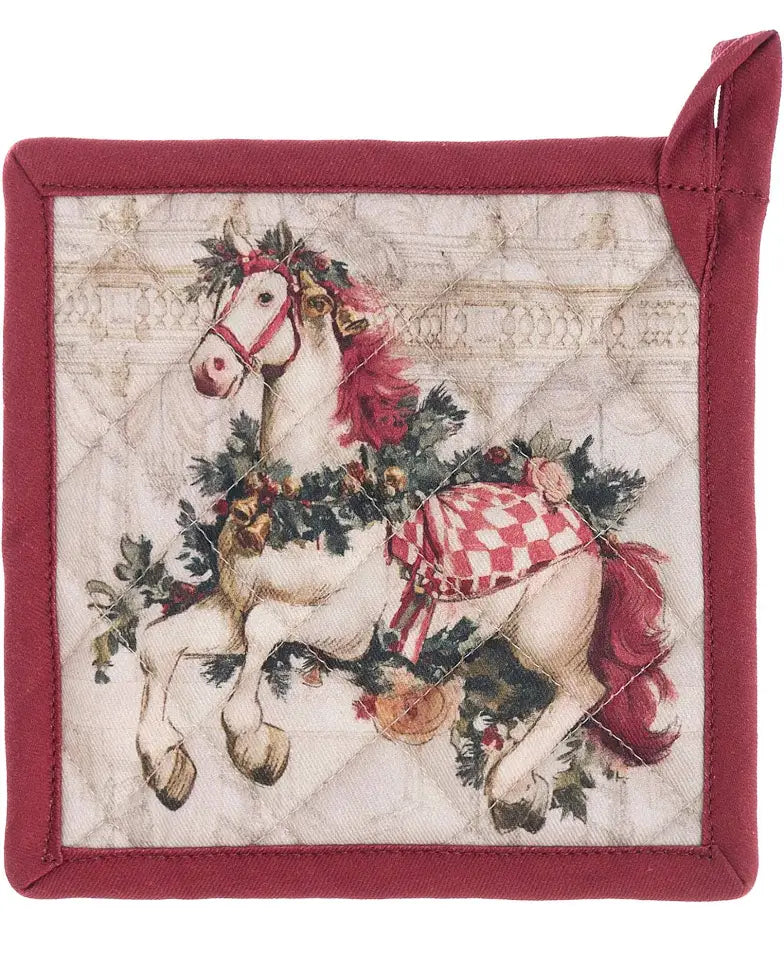 Blanc Mariclò Presina di natale in cotone "Calessi e Calessini" 15x15 cm