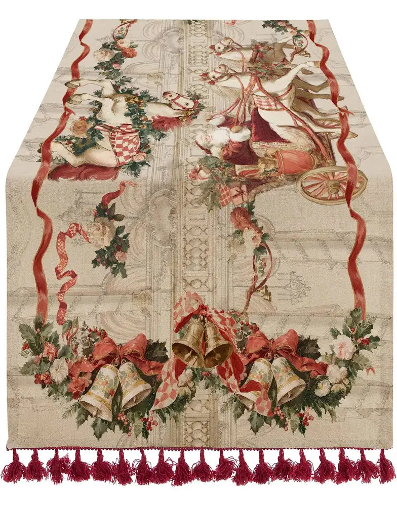 Blanc Mariclò Runner di natale in cotone "Calessi e Calessini" 50x180 cm Avorio