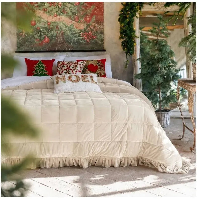 BLANC MARICLÒ TRAPUNTA IN VELLUTO AVORIO  CON GALEE 260 X 260 CM A4064199VE