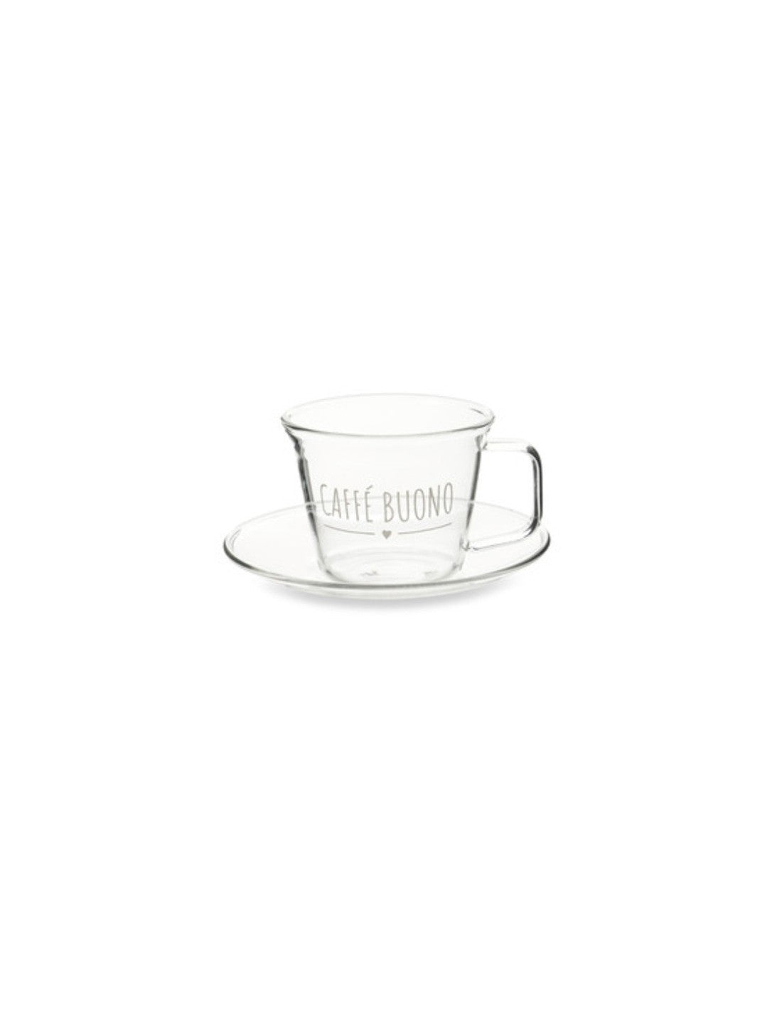 SET 2 TAZZINE CON PIATTINO SCRITTA CAFFE BUONO IN BOROSILICATO NUVOLE DI STOFFA 130ML 9.3X7.5X5.8
