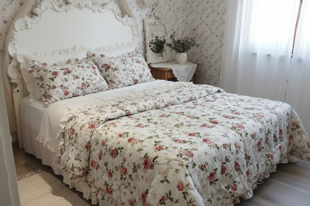 L'ATELIER 17 TRAPUNTA MATRIMONIALE ROSY 260X260 +2 FEDERE 50X80