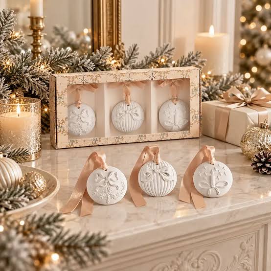 COFANETTO MATHILDE TRE PALLINE DI NATALE PROFUMATORI RUBANS DE FETE ORANGE CANNELLE