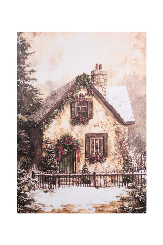 QUADRO CANVAS BAITA INNEVATA NUVOLE DI STOFFA 50x70  VARIANTI 2