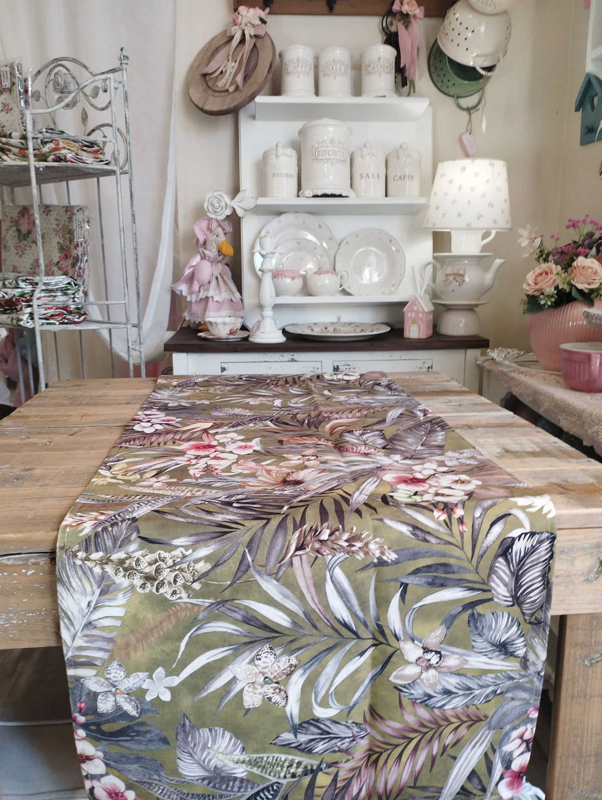 RUNNER IN VELLUTO CON DECORO FOGLIE 135X45