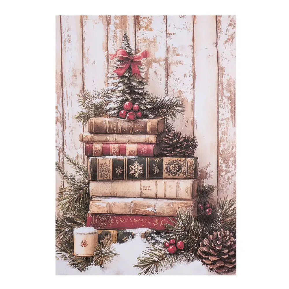 Nuvole di Stoffa Quadro canvas natalizio con  libri 35,5 x 51 cm