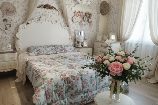 ATELIER 17 TRAPUNTA ZAIRA 220X260 CON 2 FEDERE 50X80 AZZURRA CON DECORO FLOREALE
