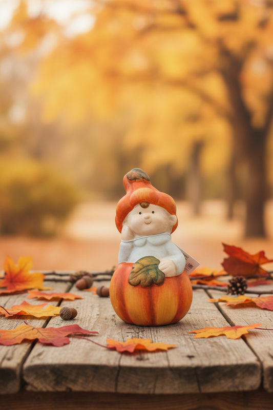 GNOMETTO SULLA ZUCCA IN CERAMICA