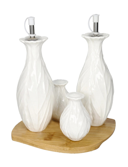 Set 4 pezzi bianco in porcellana con supporto collezione foglia vegan brandani 51 878