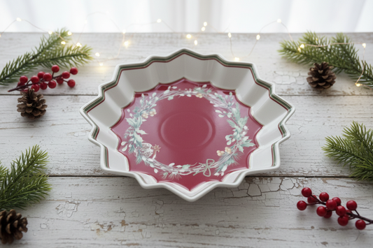 PORTA CIOCCOLATINI ROSSO CON DECORI VERDE IN CERAMICA BRANDANT