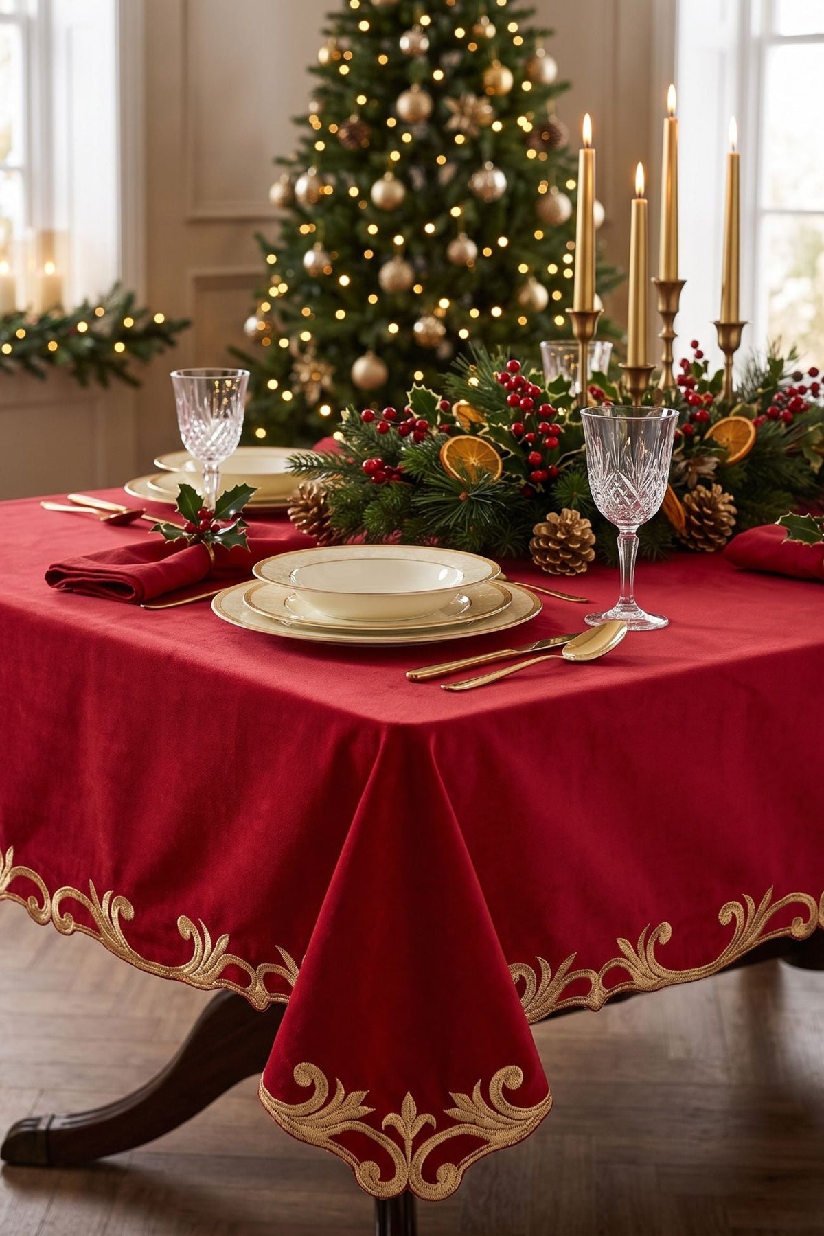 TOVAGLIA CLODETTE ROSSA IN VELLUTO CON DECORI ORO 160X 270 CM