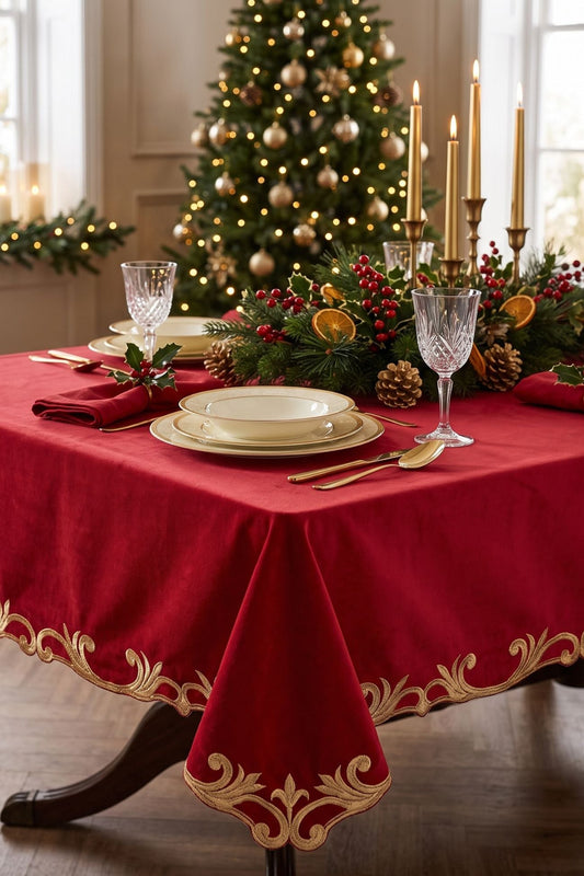 TOVAGLIA CLODETTE ROSSA IN VELLUTO CON DECORI ORO 160X 270 CM