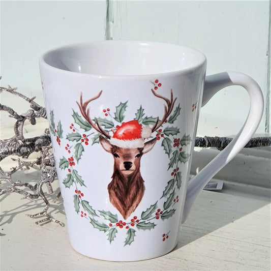 Tazza da caffè SET 2 tazze cervo nella ghirlanda di ilex Avvento Natale Shabby 300ml