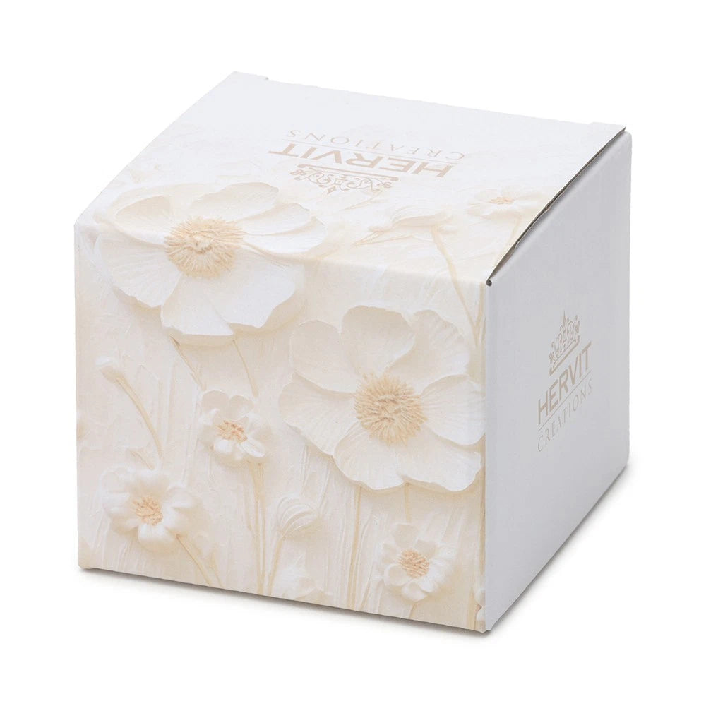 HERVIT 30442 POGGIAMESTOLO VETRO FIORI CANVAS 9X24CM CREMA SCATOLA REGALO