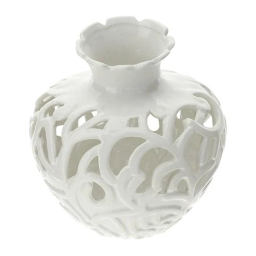 Hervit art. 30498 vaso porcellana traforato bianco dia 19x20cm inchino