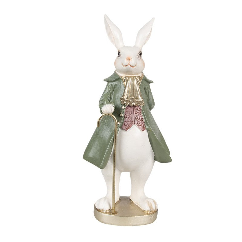Statuetta Coniglio 12x9x26cm Beige Verde Poliresina
