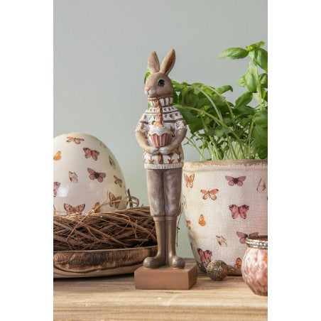 Statuetta Coniglio 28 cm Marrone Beige Poliresina
