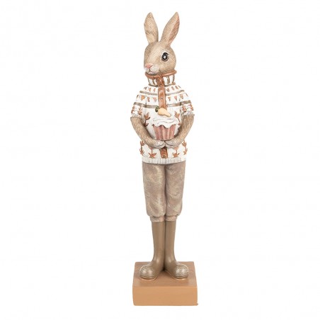 Statuetta Coniglio 28 cm Marrone Beige Poliresina