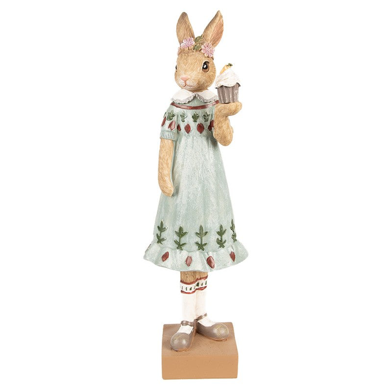 Statuetta Coniglio 28 cm Marrone Verde Poliresina