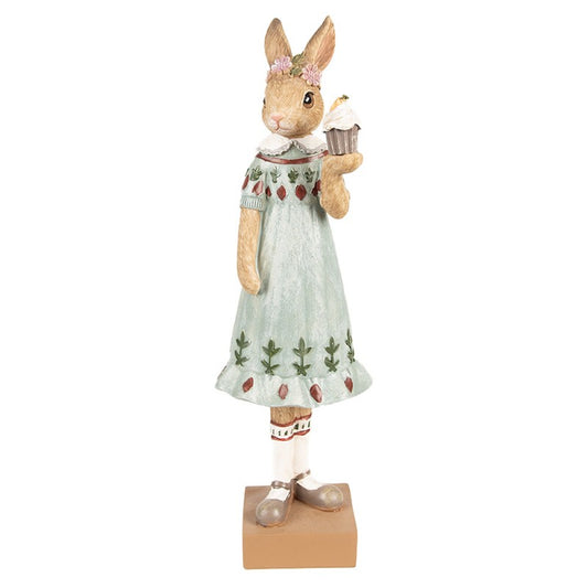 Statuetta Coniglio 28 cm Marrone Verde Poliresina
