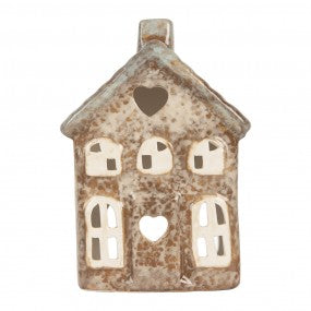 Portacandele a forma di casetta, 9x6x13 cm, in ceramica beige.Articolo n. 6CE2291 EAN 8720898129905