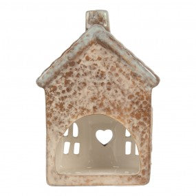 Portacandele a forma di casetta, 9x6x13 cm, in ceramica beige.Articolo n. 6CE2291 EAN 8720898129905
