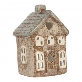 Portacandele a forma di casetta, 9x6x13 cm, in ceramica beige.Articolo n. 6CE2291 EAN 8720898129905