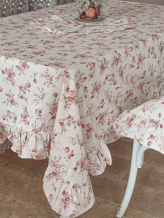 Tovaglia con balza Lovely Shabby serie Garden cm.160x200.